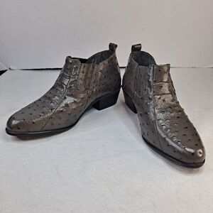 Stacy Adams Ankle Boots Men Size 8.5M Gray Leather Ostrich Print Slip-on Shoes